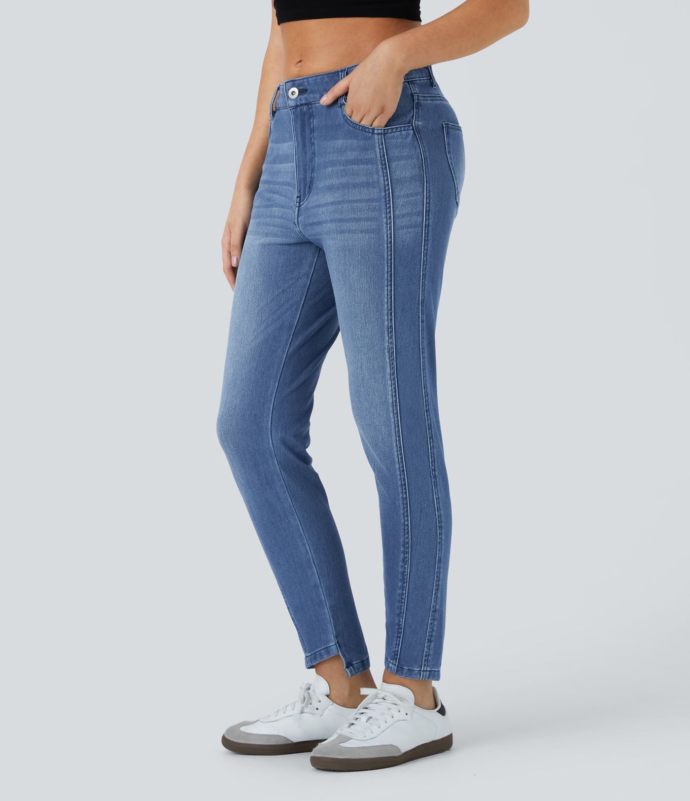 Halara Flex™ Mid Low Rise Zipper Pockets Casual Skinny Jeans