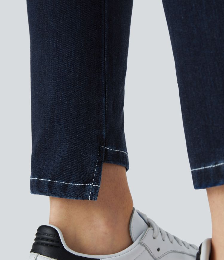 Halara Flex™ Mid Low Rise Button Zip Multiple Pockets Stretch Knit Casual Skinny Jeans