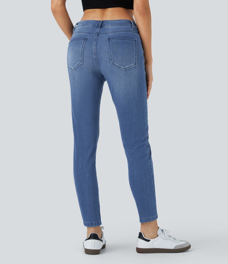Halara Flex™ Mid Low Rise Zipper Pockets Casual Skinny Jeans