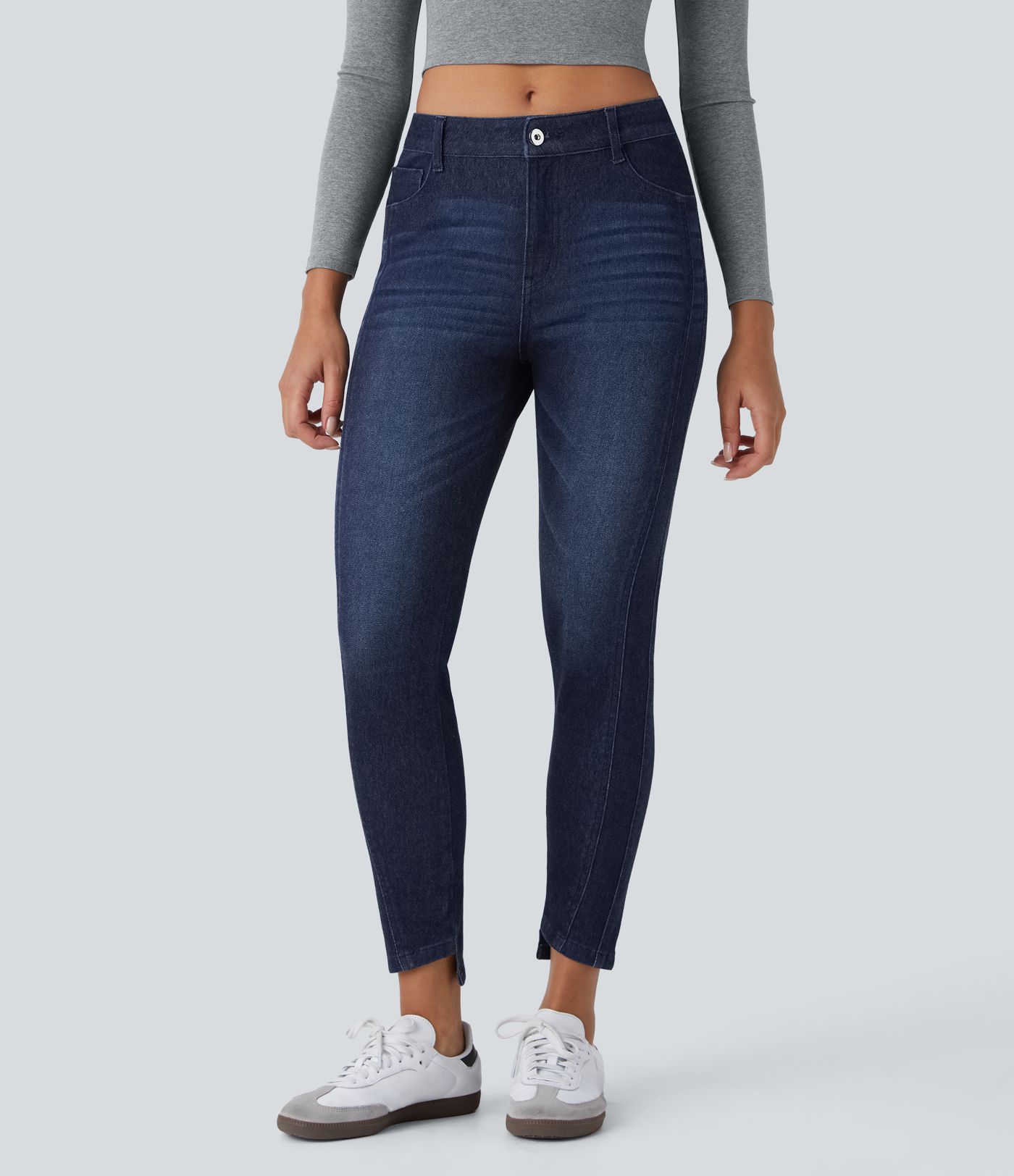 Halara Flex™ Skinny-Jeans aus elastischem Denim im 5-Pocket-Style mit mittelhohem Bund und Knöpfe-Reißverschluss