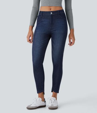 Halara Flex™ Skinny-Jeans aus elastischem Denim im 5-Pocket-Style mit mittelhohem Bund und Knöpfe-Reißverschluss