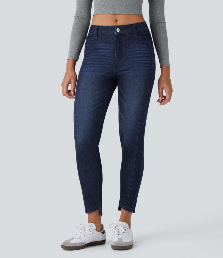 Halara Flex™ Skinny-Jeans aus elastischem Denim im 5-Pocket-Style mit mittelhohem Bund und Knöpfe-Reißverschluss