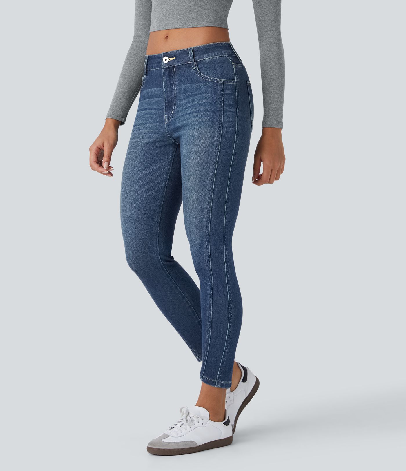 Halara Flex™ Mid Low Rise Zipper Pockets Women Casual Skinny Denim Jeans