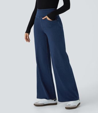Halara Flex™ High Waisted Pockets Wide Leg Loose Work Jeans