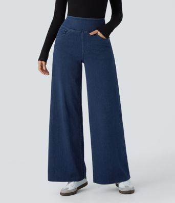 Halara Flex™ High Waisted Pockets Wide Leg Loose Work Jeans