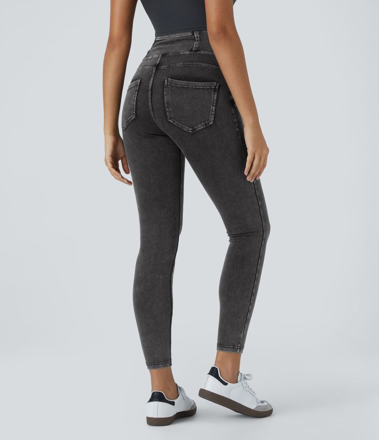 Halara Flex™ Arbeitsleggings aus elastischem Strick-Denim mit hohem Bund und mehreren Taschen