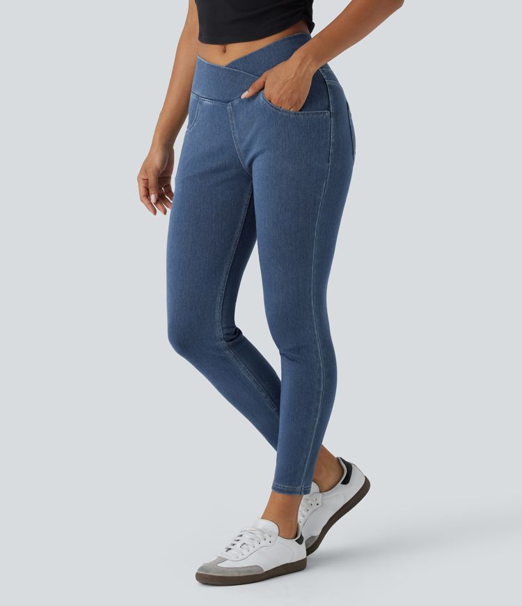 Halara Flex™ High Waisted Crossover Pockets Denim Work Leggings