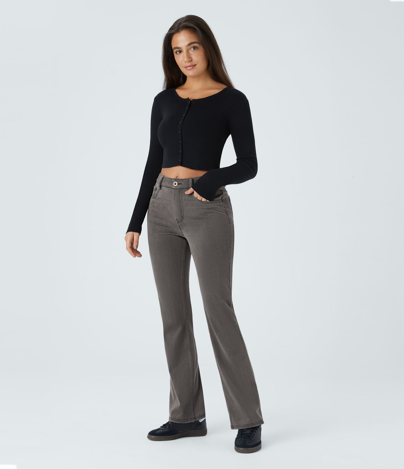 Jeans Halara Flex™ Denim en corte de bota elásticos de tiro medio con botón y bolsillos