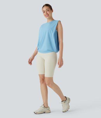 Round Neck Ruched Cool Touch Yoga Tank Top-UPF50+
