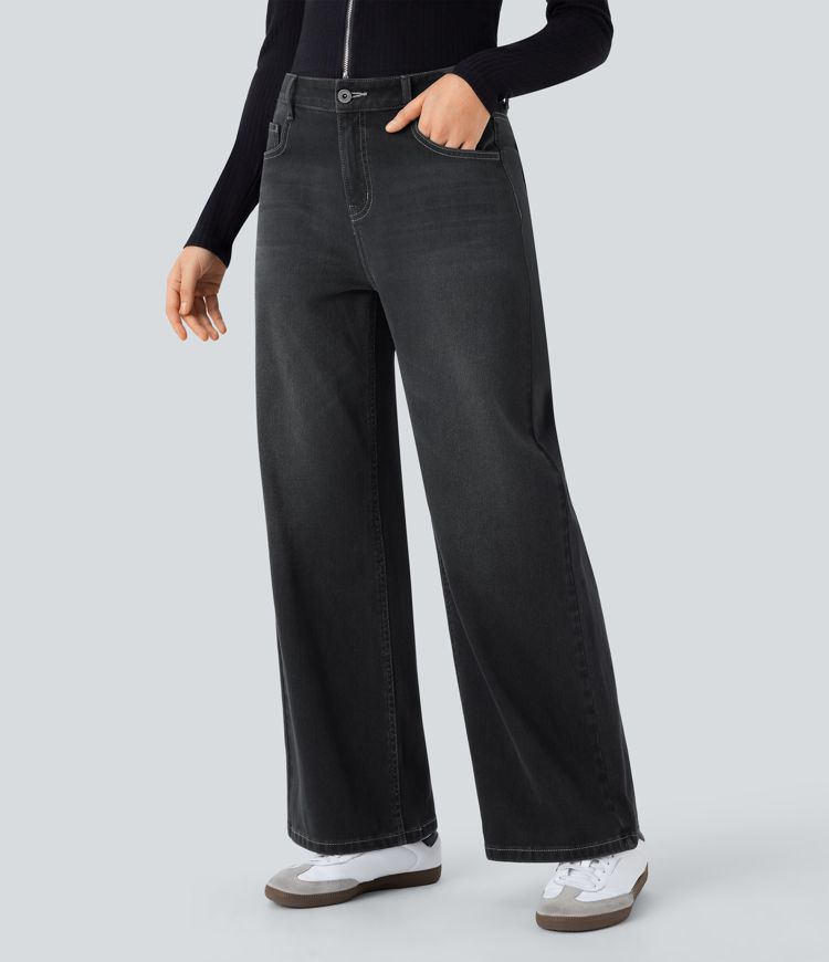 Halara Flex™ Low Rise Zipper Washed Denim Women Wide Leg Baggy Casual Jeans