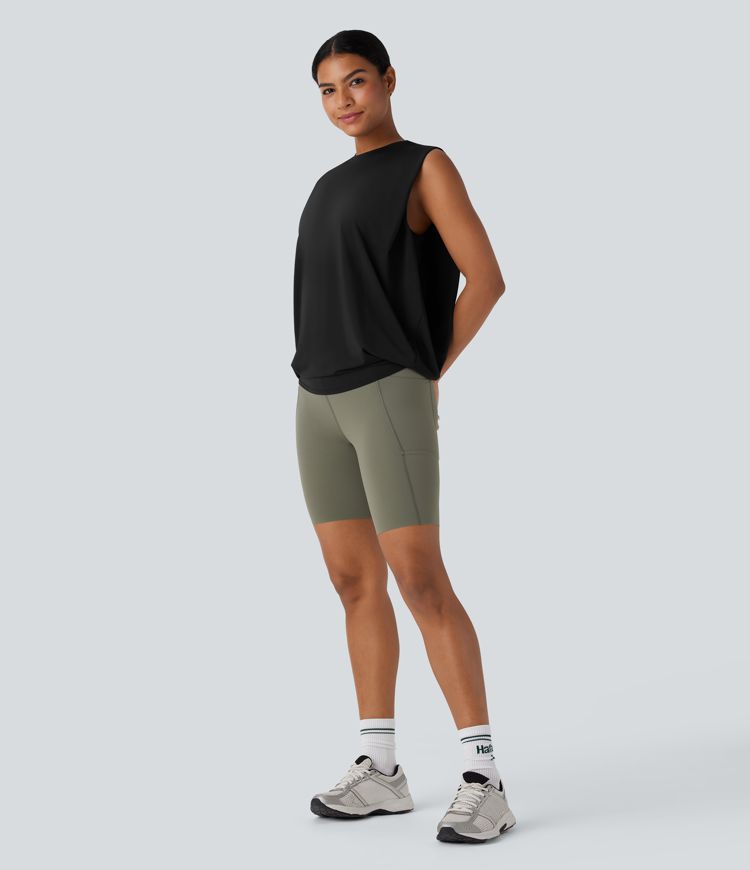 Débardeur de yoga col rond froncé, tissu rafraîchissant - Protection UPF50+