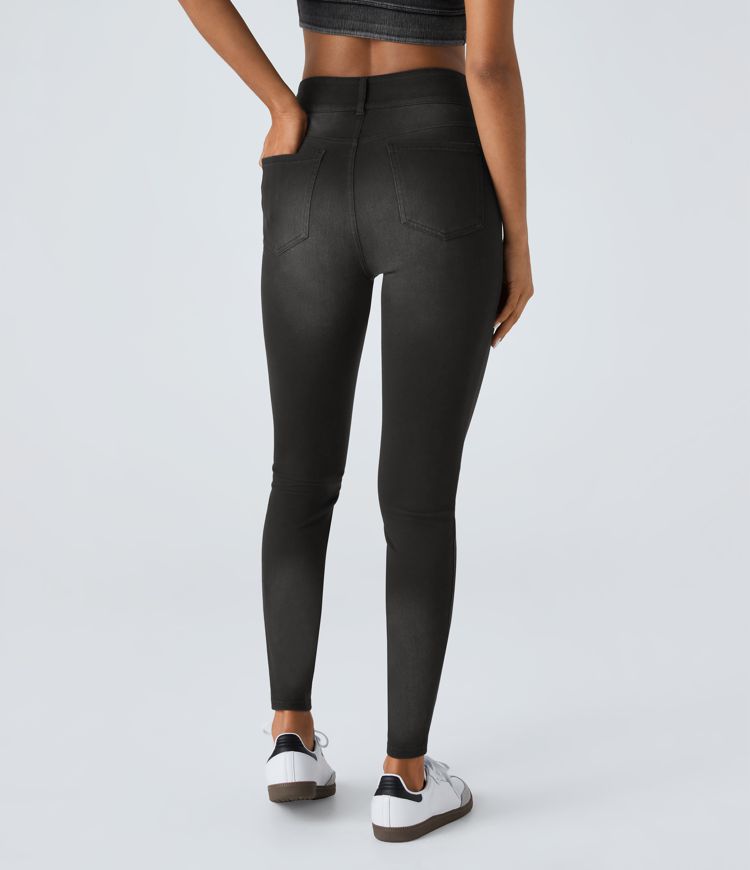 Halara Flex™ Jean skinny Casual Taille Haute Fermeture Éclair Boutonnés Plusieurs Poches Tricot Extensible