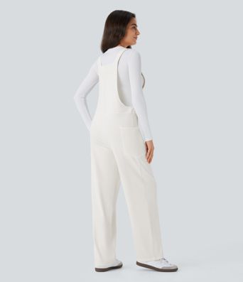 Halara Flex™ Peto casual de mezclilla con bolsillos lavados y cuello en V