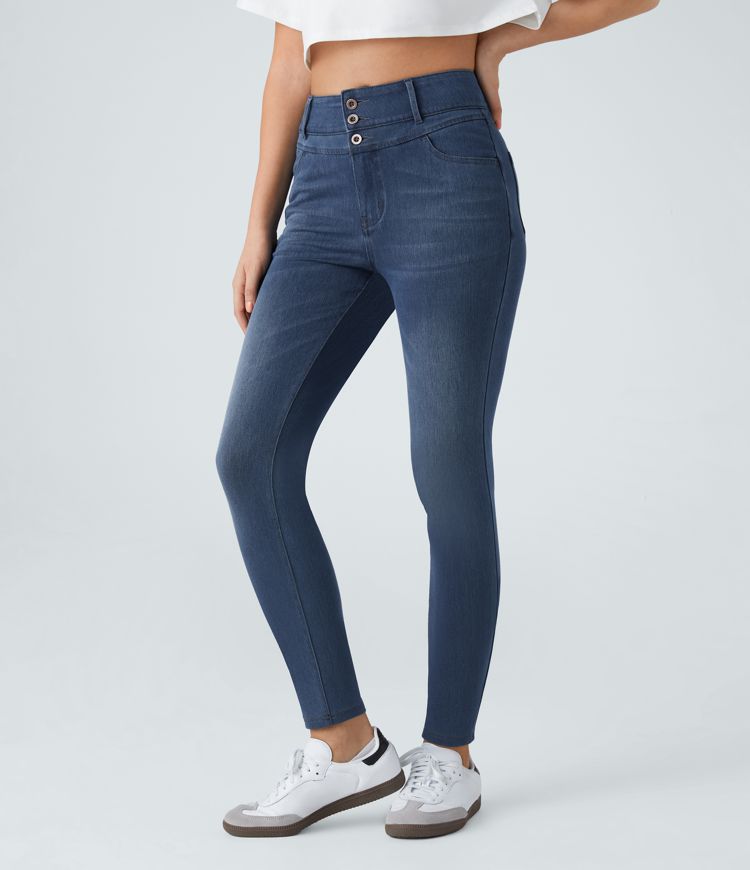 Halara Flex™ Jean skinny Casual Taille Haute Fermeture Éclair Boutonnés Plusieurs Poches Tricot Extensible
