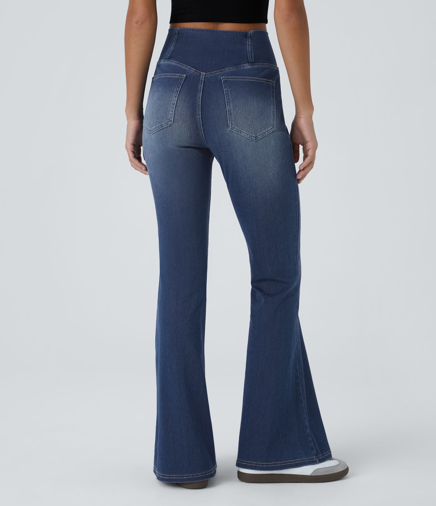 Halara Flex™ High Waisted Crossover Pocket Washed Women Casual Flare Denim Jeans