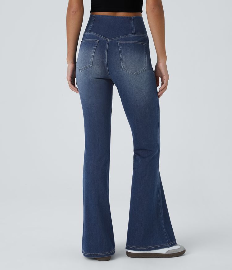 Halara Flex™ High Waisted Crossover Pocket Washed Women Casual Flare Denim Jeans
