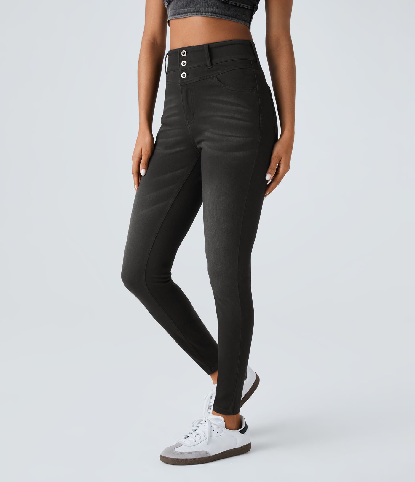 Halara Flex™ Jean skinny Casual Taille Haute Fermeture Éclair Boutonnés Plusieurs Poches Tricot Extensible