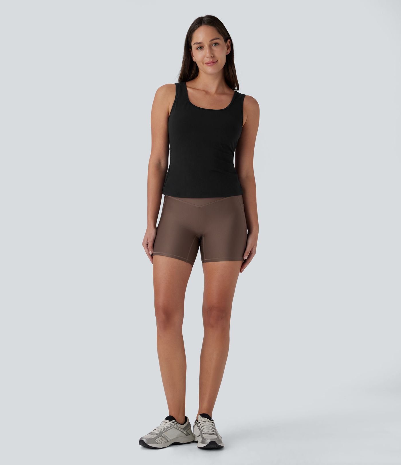 Rückenfreies Crossover-Yoga-Tanktop mit U-Ausschnitt - extralang