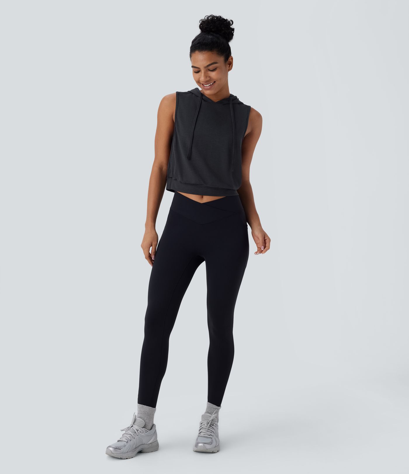 Hooded Drawstring Sleeveless Cropped Running Tank Top