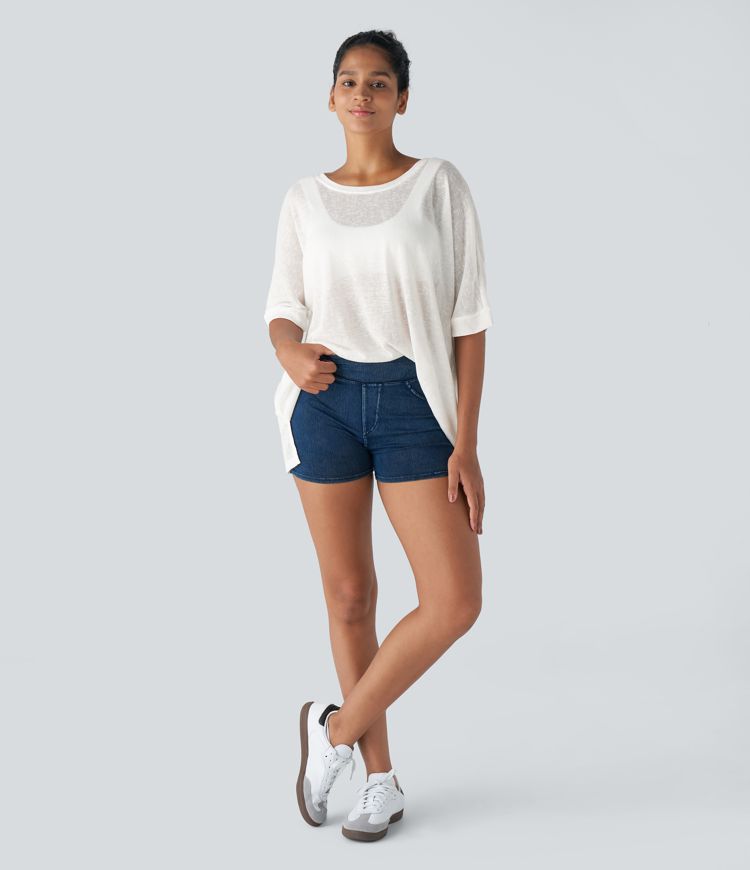 Asymmetric Split Hem Sheer Oversize Casual Top