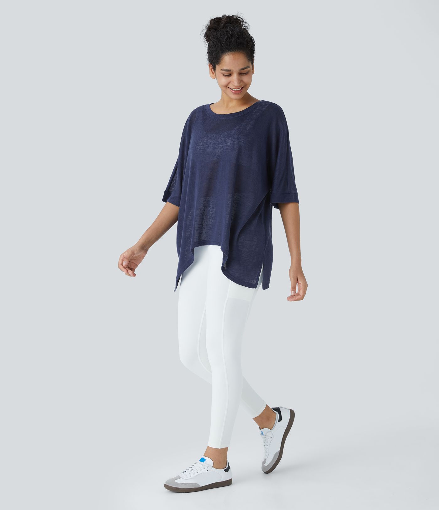 Top Casual Oversize Asymétrique Ourlet Fendu Transparent