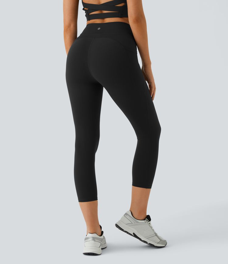 SoCinched High Waisted Tummy Control Side Pocket Training Capri Leggings