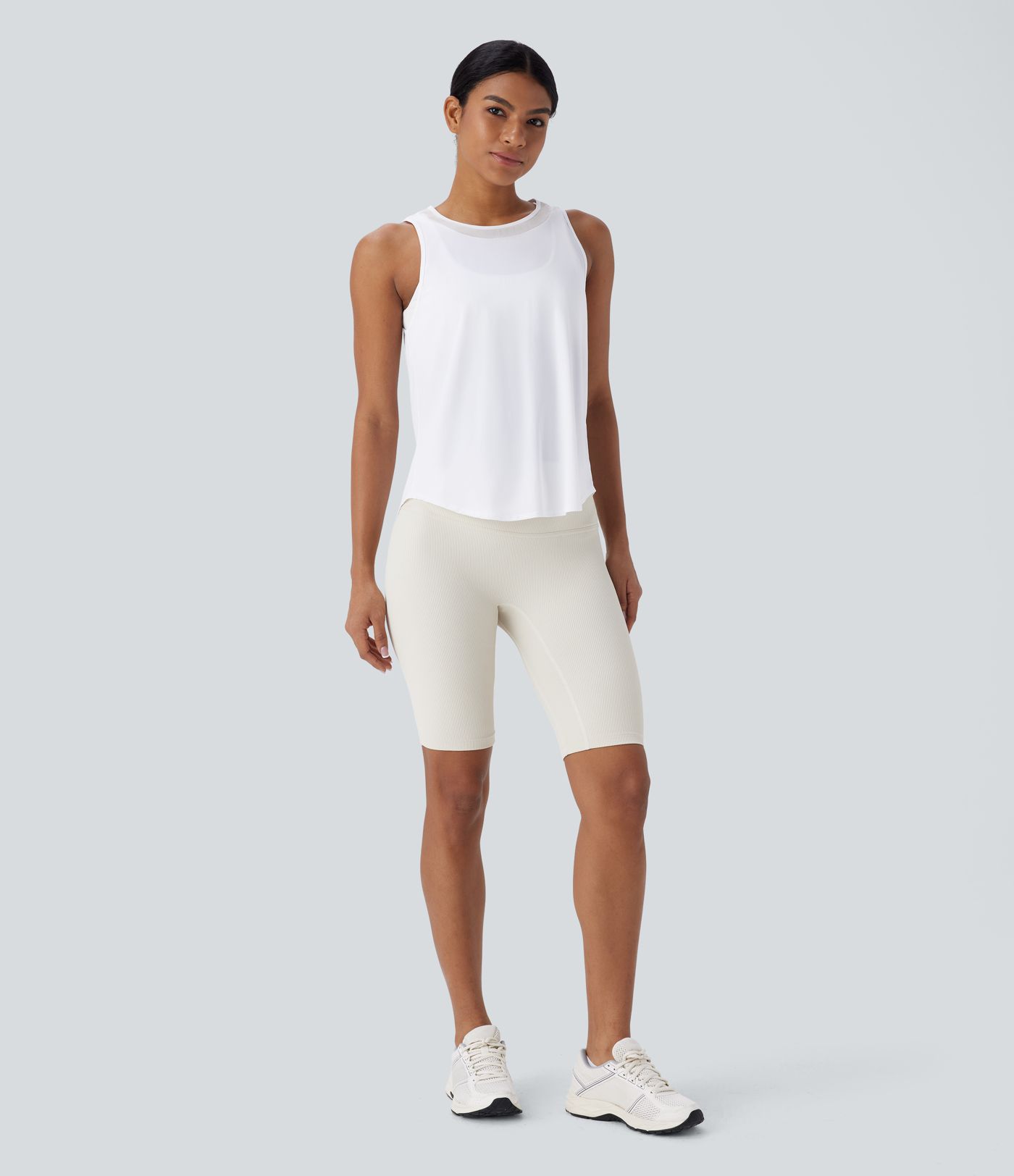 Kontrast Mesh Gebogener Saum Cool Touch Schnell Trocknender Lauf-Tanktop