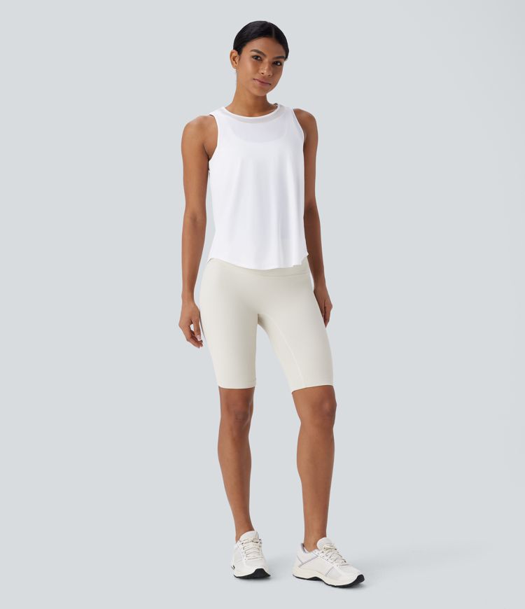 Contrast Mesh Curved Hem Cool Touch Quick Dry Running Tank Top