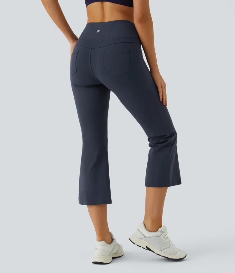 High Waisted Pocket Capri Flare Yoga Leggings