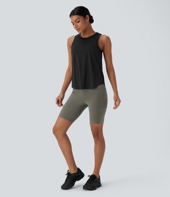 Contrast Mesh Curved Hem Cool Touch Quick Dry Running Tank Top