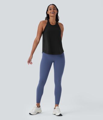 Lauf-Tanktop mit Racerback, Streifen und gebogenem Saum - schnelltrocknend