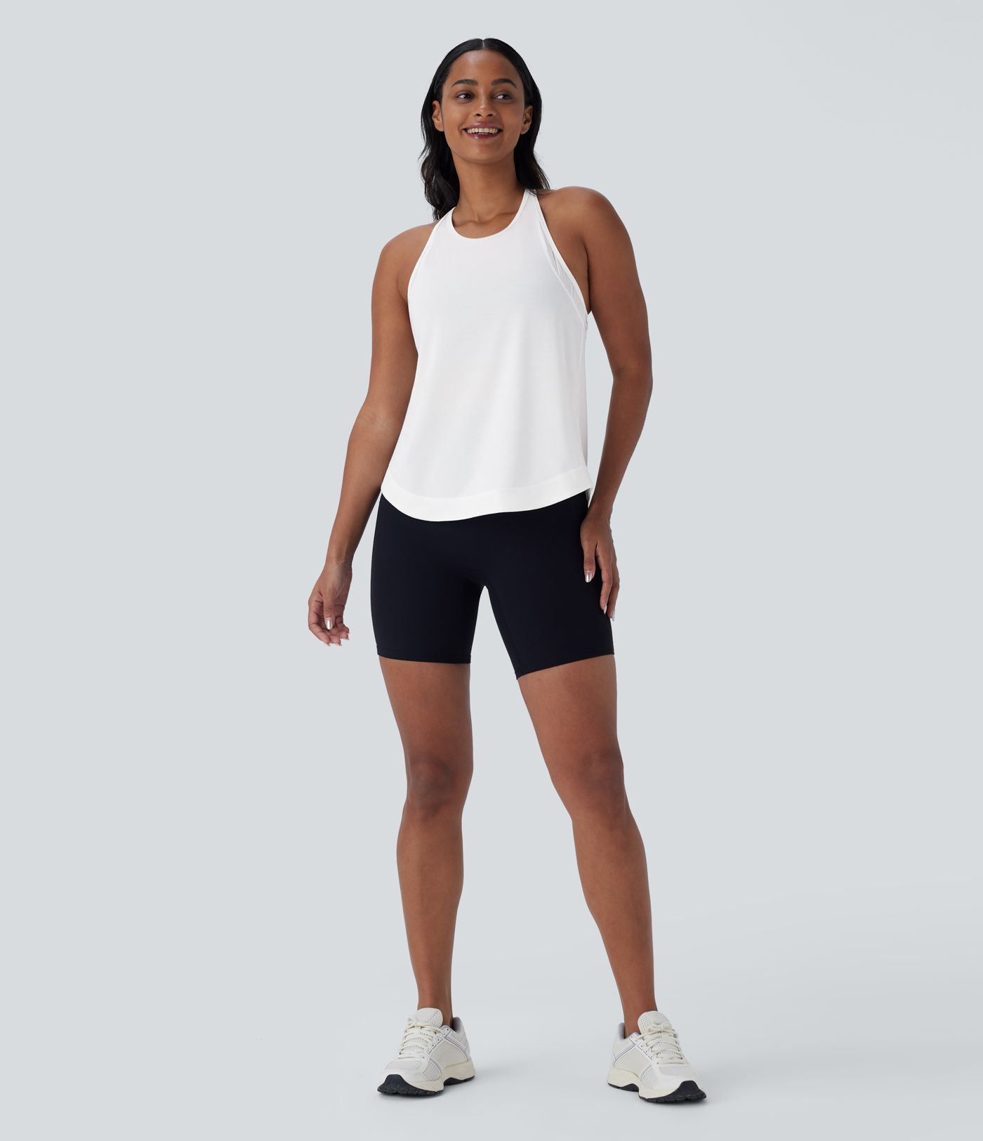 Racerback Curved Hem Stripe Quick Dry Running Tank Vest Top