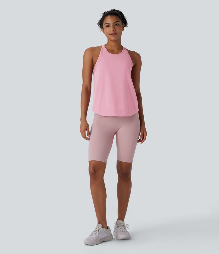 Racerback Curved Hem Stripe Quick Dry Running Tank Top