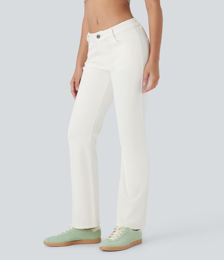 Halara Flex™ Low Rise Zipper Pockets Washed Casual Bootcut Jeans