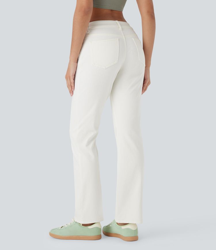 Halara Flex™ Low Rise Zipper Pockets Washed Casual Bootcut Jeans