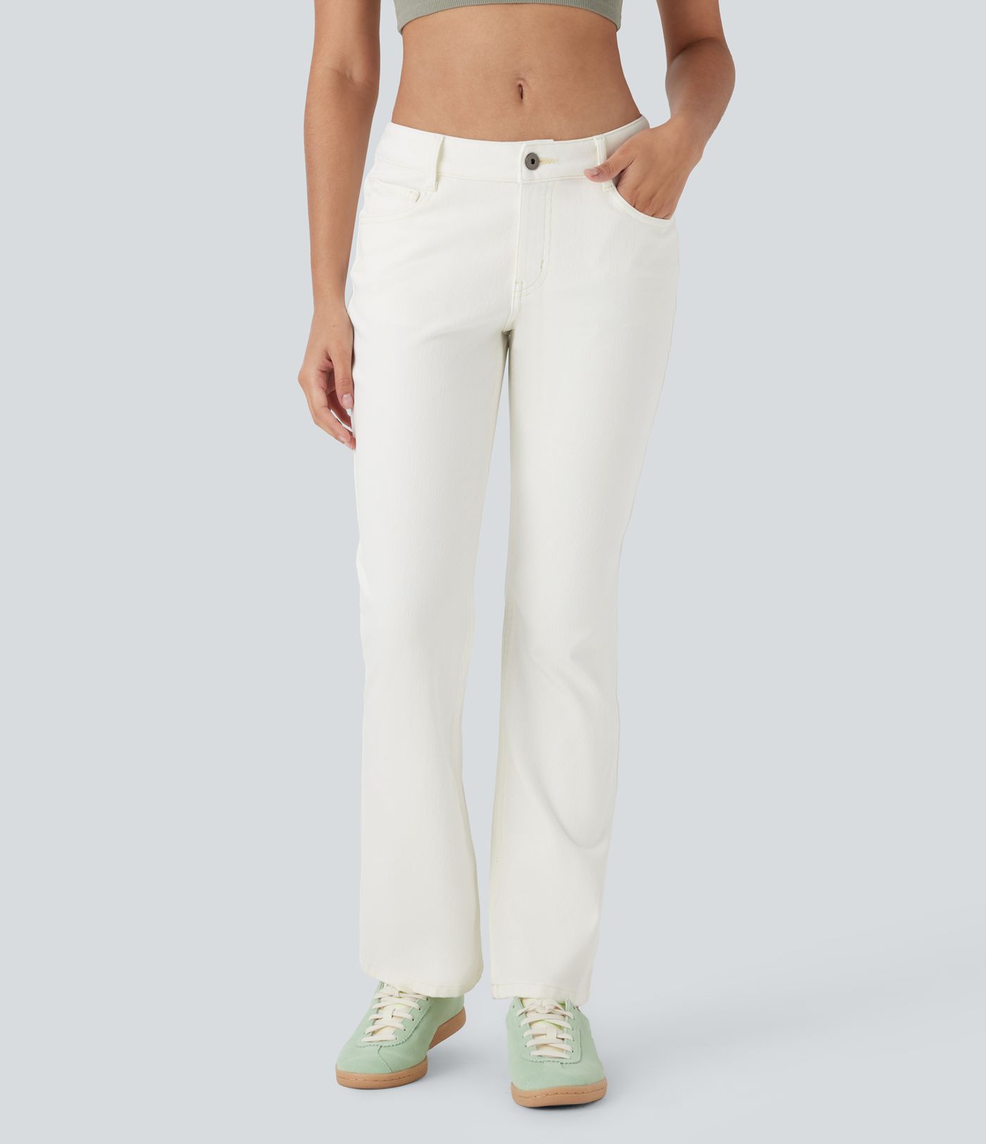 Halara Flex™ Low Rise Zipper Pockets Washed Casual Bootcut Jeans