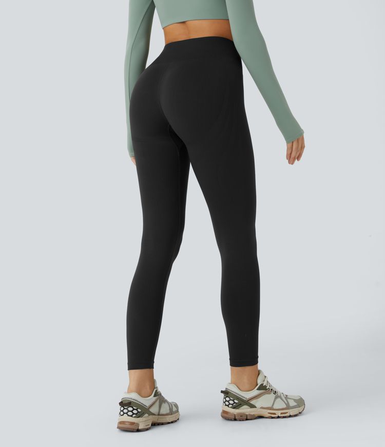Seamless Flow Mid Rise Tummy Control Butt Lifting 7/8 Yoga Leggings
