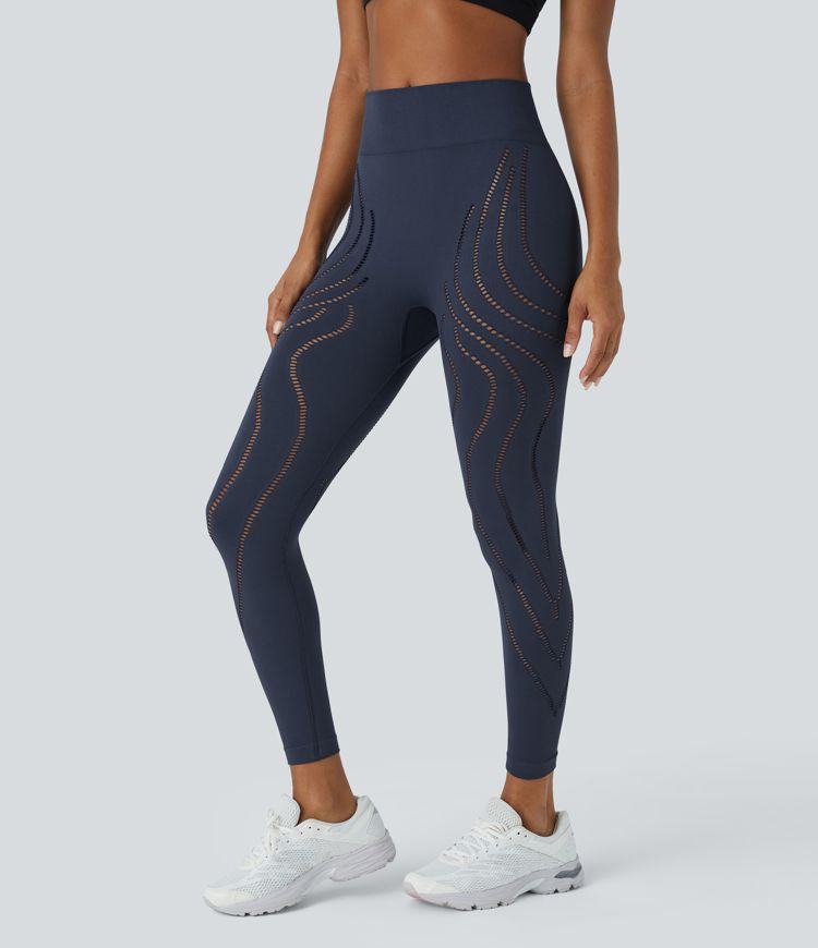Fließende 7/8-Yoga-Leggings mit hohem Bund, nahtlosem Flow und Cut-Outs