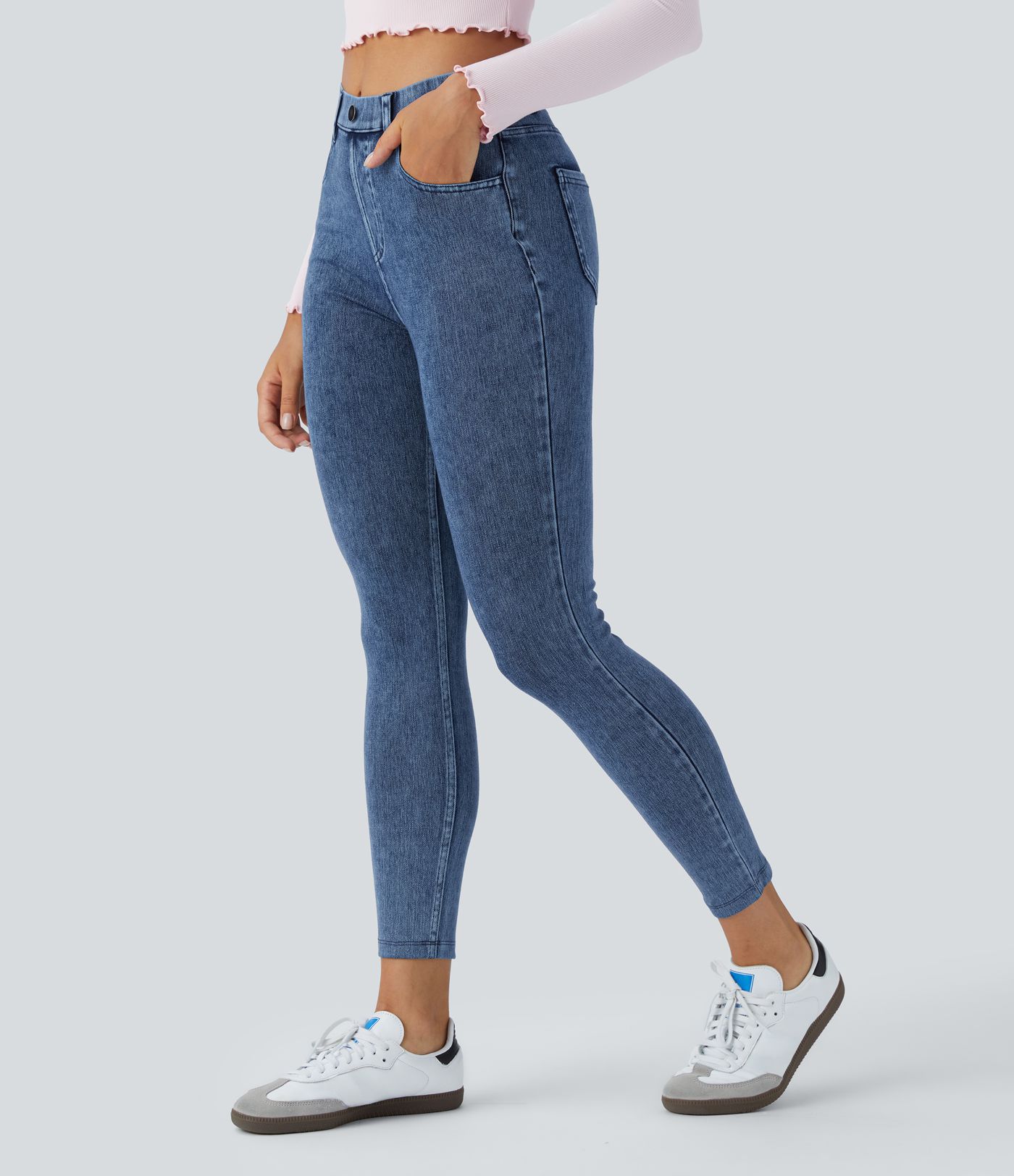 Halara Flex™ 7/8-Skinny-Jeans, Röhrenjeans aus elastischem Strick-Denim im 5-Pocket-Style mit hohem Bund