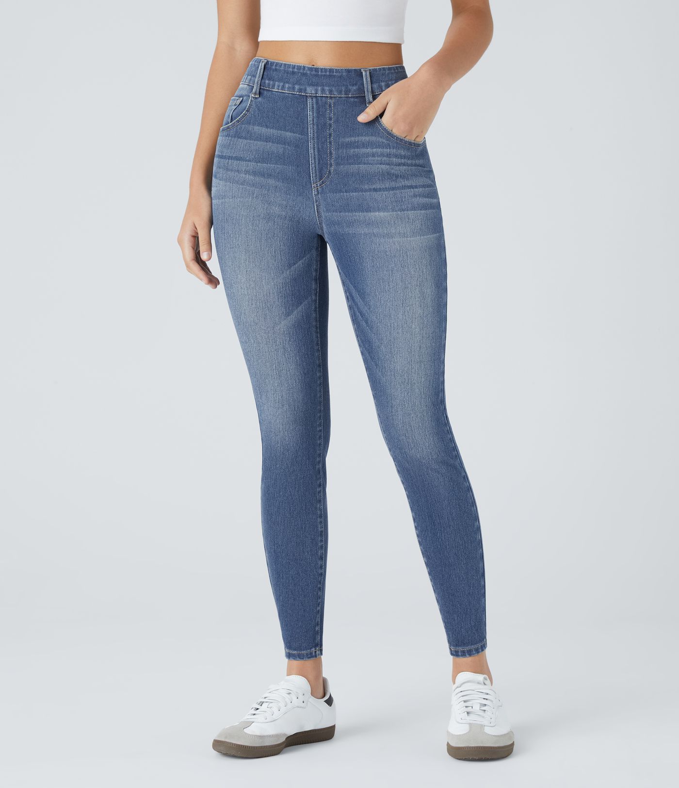 Jeans Halara Flex™ Denim ajustado elástico múltiple bolsillo tiro medio