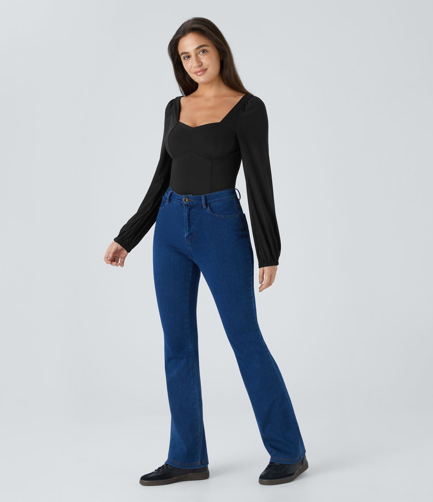 SoftlyZero™ Kevyt sydänkaula-aukko, kontrastiverkko, piispanhihat, viileä kosketus, rento body — UPF50+