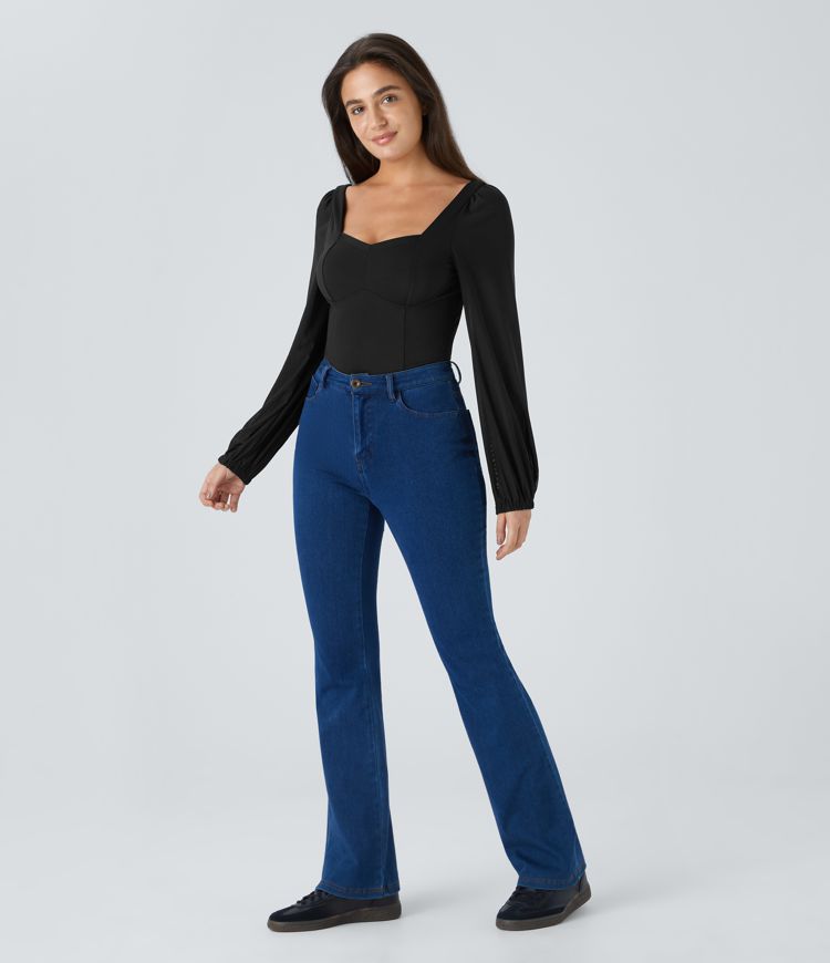 SoftlyZero™ Kevyt sydänkaula-aukko, kontrastiverkko, piispanhihat, viileä kosketus, rento body — UPF50+