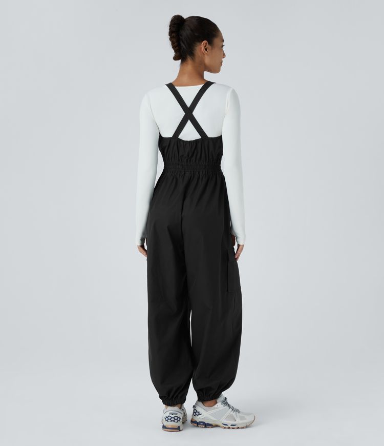 Water Repellent Wear-Resistant Adjustable Strap Crisscross Zipper Multiple Pockets Camping Overalls