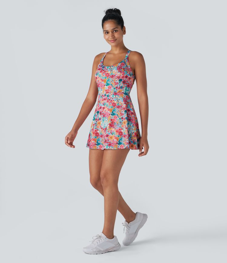 Backless Twisted Floral Print Pickleball Active Dress-Easy Peezy Edition