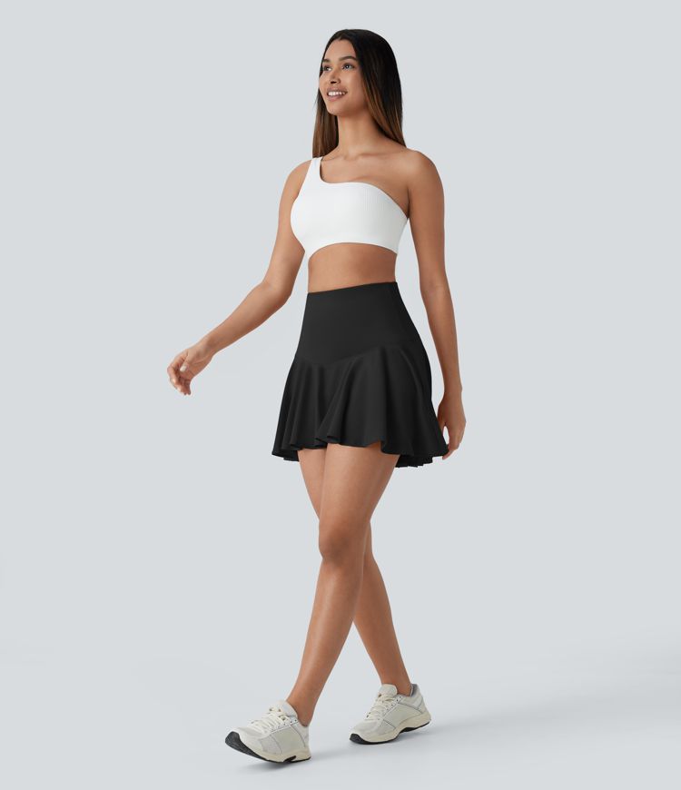 Breezeful™ High Waisted 2-in-1 Side Pocket High Low Flare Mini Quick Dry Yoga Skirt