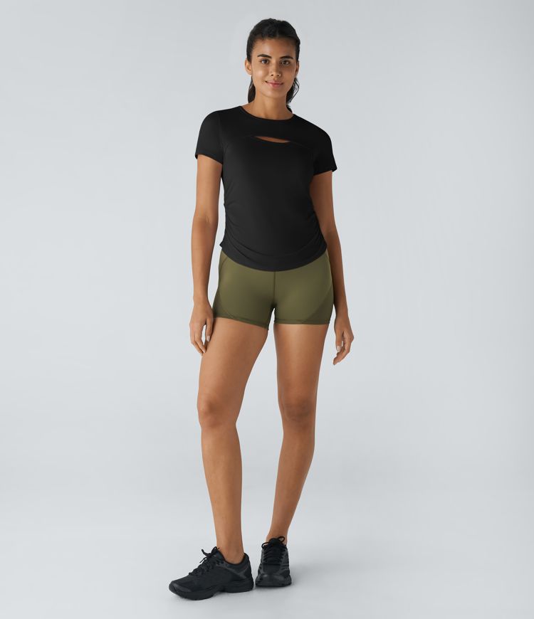 Short Sleeve Cut Out Ruched Workout Sports Top