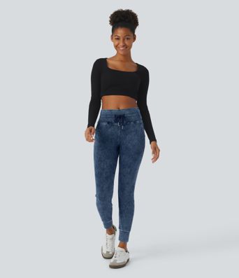 Halara Flex™ High Waisted Drawstring Pocket Washed Casual Jeans