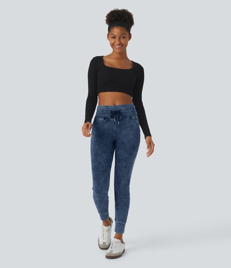 Halara Flex™ High Waisted Drawstring Pocket Washed Casual Jeans