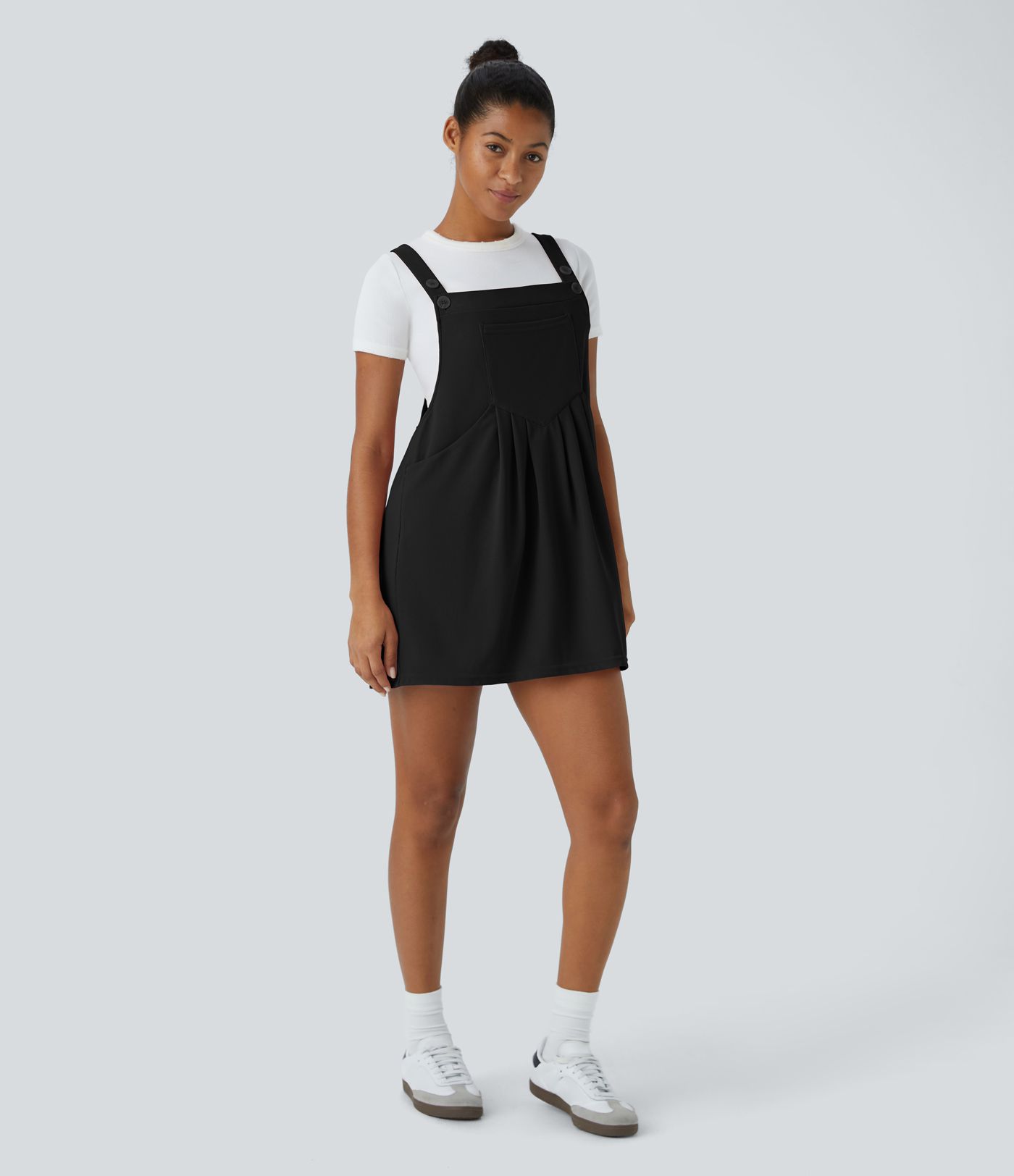 Vestido pichi tirante ajustable botones múltiple bolsillo plisado gofre