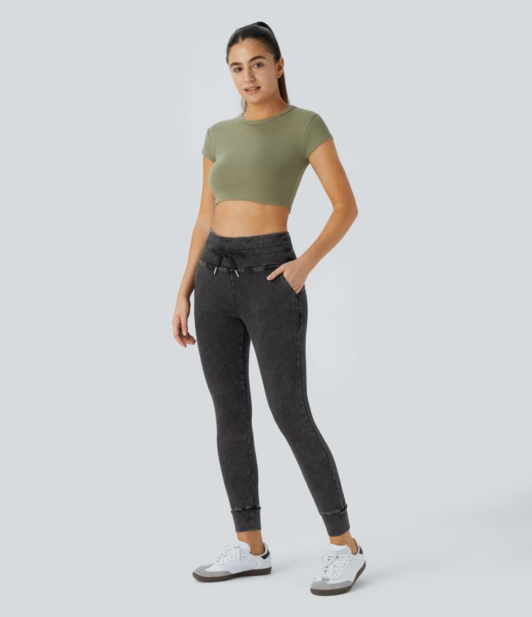 Halara Flex™ High Waisted Drawstring Pocket Washed Casual Jeans